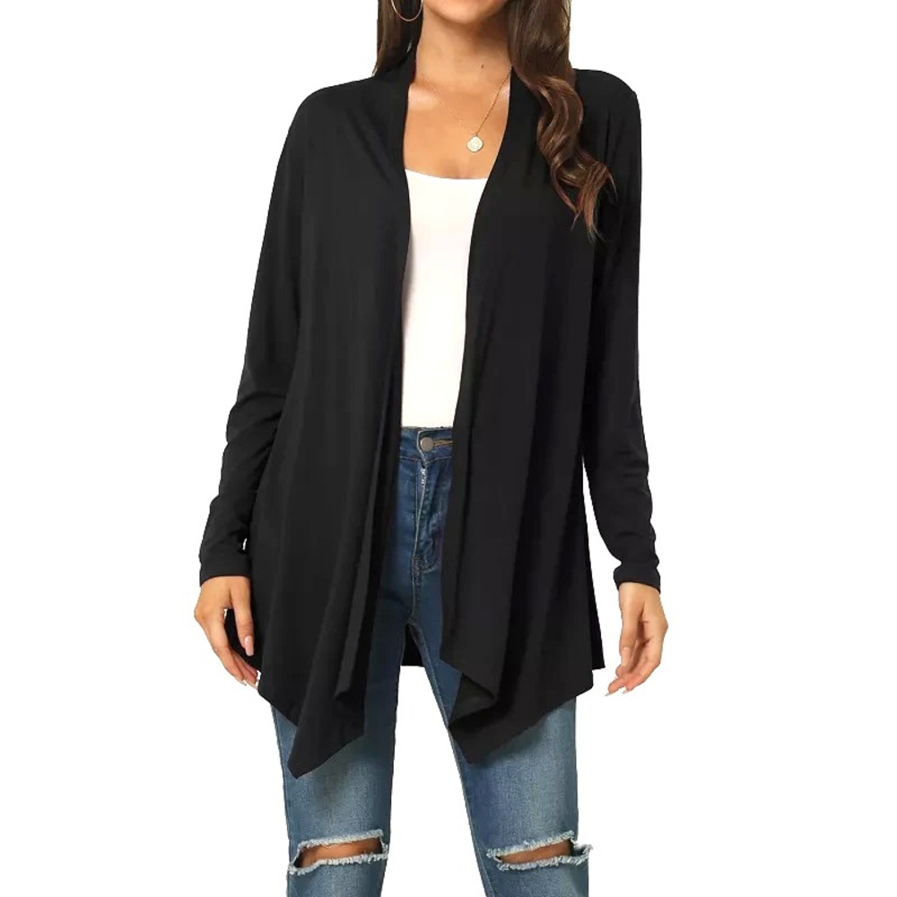 CHICO'S TRAVELERS Black SLINKY KNIT Slit Sides OPEN FRONT Cardigan 3/US-XL